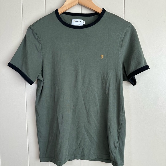 Farah Olive Green Organic Cotton Ringer Tee/ small - Picture 1 of 8